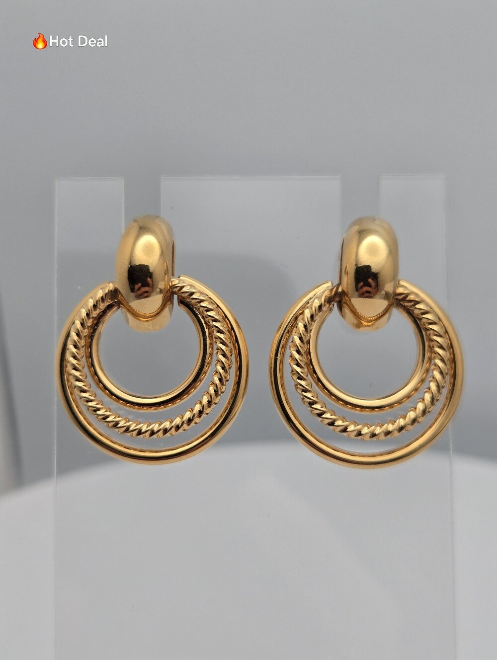 Door Knocker Post Earrings Rope Twist 1 1/8" NWT Vintage Style Gold Tone - Picture 8 of 10